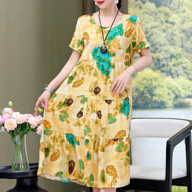 Elegant Women's Summer Sundresses Loose Korean Style Clothes Women  New Vintage Print Midi Dress