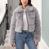 Women's Fashionable Warm Long Sleeve  Solid Color Furry Collar Coat