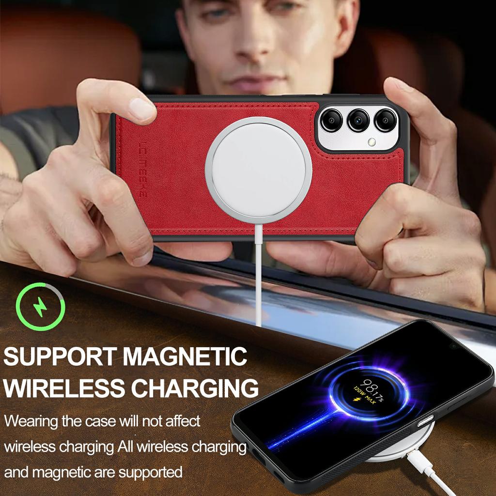 LC.IMEEKE For Samsung Galaxy A34 5G Magnetic Case Compatible with MagSafe Leather+TPU Back Cover