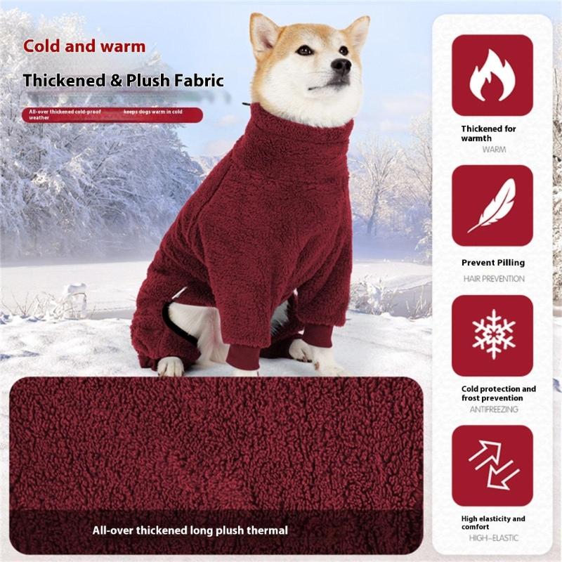 Haină groasă de fleece pentru câine, acoperire completă a corpului, cu patru picioare, pentru animale de companie active, activități în aer liber, rase, pijamale pentru casă
