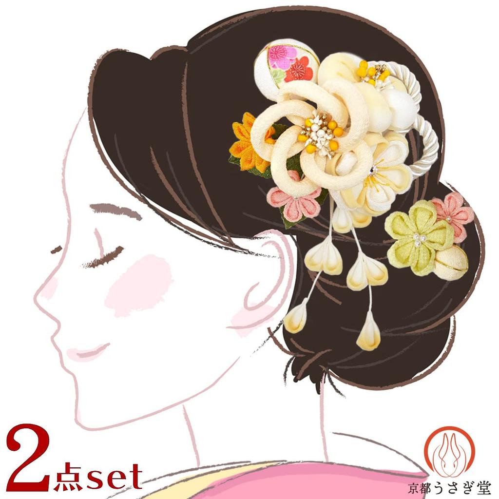 Sada ozdob do vlasů Furisode obřad Bílá Tsumami Crafts Krep [Kyoto Usagido] 2 kusy dospívání wk-338