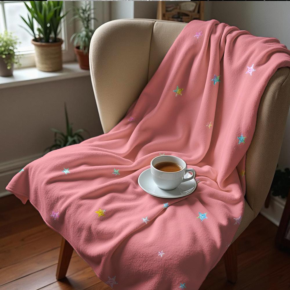 Glitter Blush Star Soft Flannel Blanket Breathable Warm Throw for Office Car Sofa Kids Room Birthday Xmas Gift
