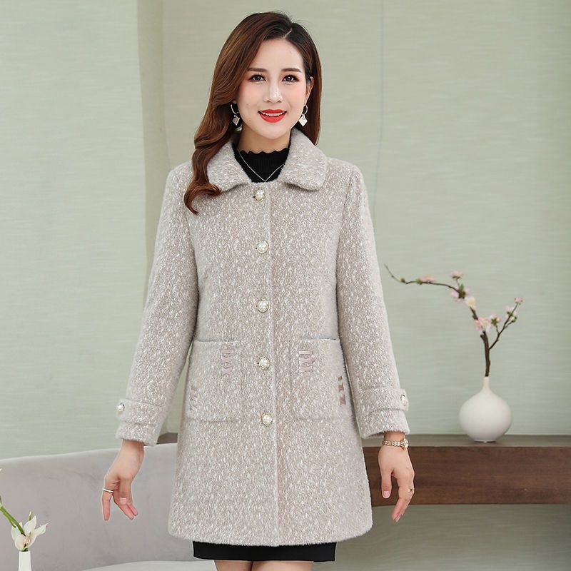 

Зимнее бархатное пальто из норки для мамы, женское утолщенное бархатное пальто средней длины средней длины и пожилого возраста с имитацией золотого бархата XXXL бежевый