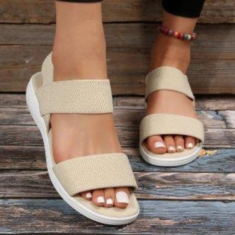 Summer large size women's shoes casual elastic band rear strap fly-woven polyurethane flat sandals women