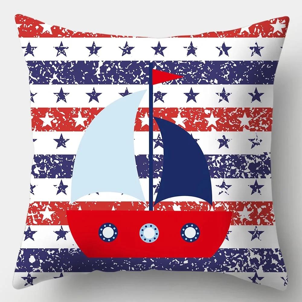 Home Decor Sailor Style Pattern Cushion Cover Square Bedroom Living Room Sofa Marine Theme Printed Cushion Cover 45cmX45cm