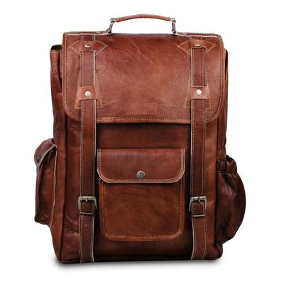 El Yapımı Vintage Hakiki Kahverengi %100 Deri Sırt Çantası Seyahat Çantası Unisex