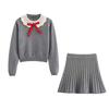 Spring 2025 Women's Crochet Collar Bow Knit Sweater & Skirt Set