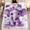 Elephant and Flower Flannel Blanket Suitable for Bed, Office, Home, Camping, Cozy Warmth, Sofa, Halloween and Christmas