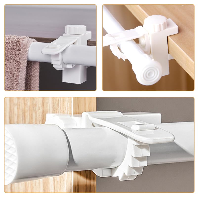Ipetboom 4-Piece Curtain Pole Holder/Wardrobe Rod Bracket, Ceiling Mounting Bracket for Curtain Rods, No Drill Required. ABS White Wardrobe Rod Holder