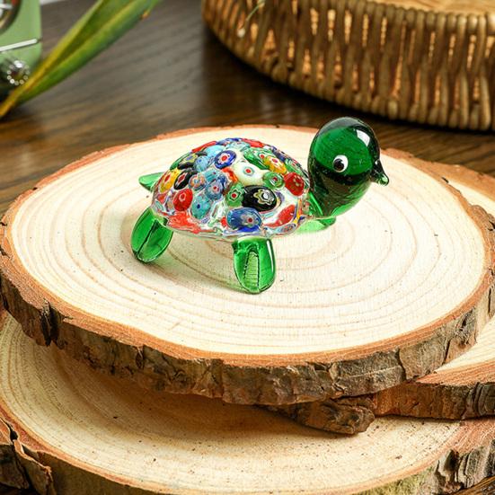 Micro Landscape Glass Accessory Hand Blown Millefiori Turtle Figurine, Mini Colorful Tortoise Statue, Cute Decorative Animal Collectible Cartoon