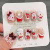 10 Pcs Cute Christmas Press On Nails Short Santa Bow Strawberry Rabbit Design Detachable Nail Stickers For Women