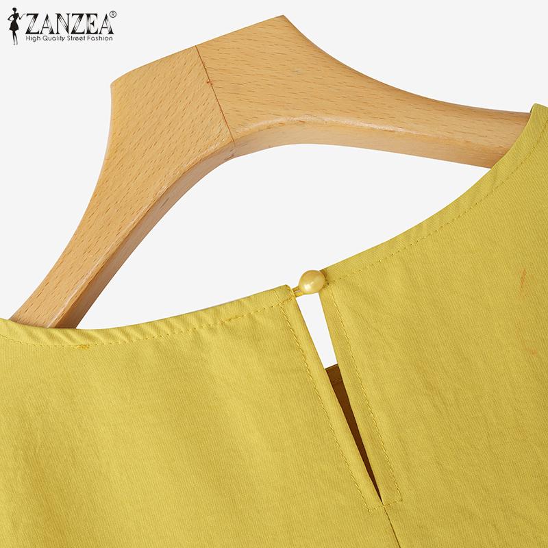 ZANZEA Women Casual O-neck Loose 3/4 Sleeve Solid Color Blouse