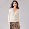 100% Pure Wool Winter New V-neck Hollow Leaf Pattern Pearl Buckle Gentle Women's Wool Cardigan