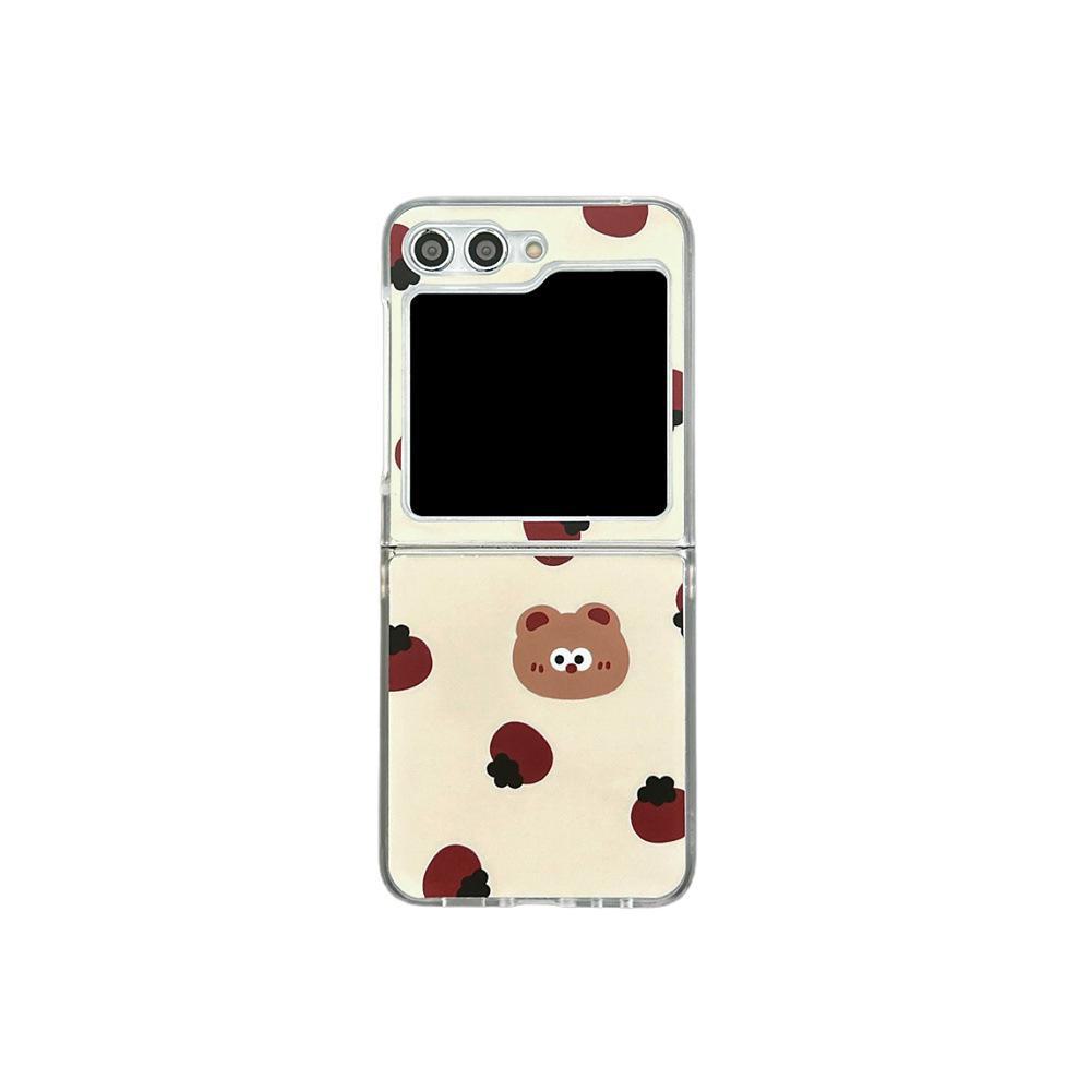 

Прозрачный жесткий чехол с изображением клубничного медведя для Samsung zFlip3/4/5 Samsung Z Flip 5