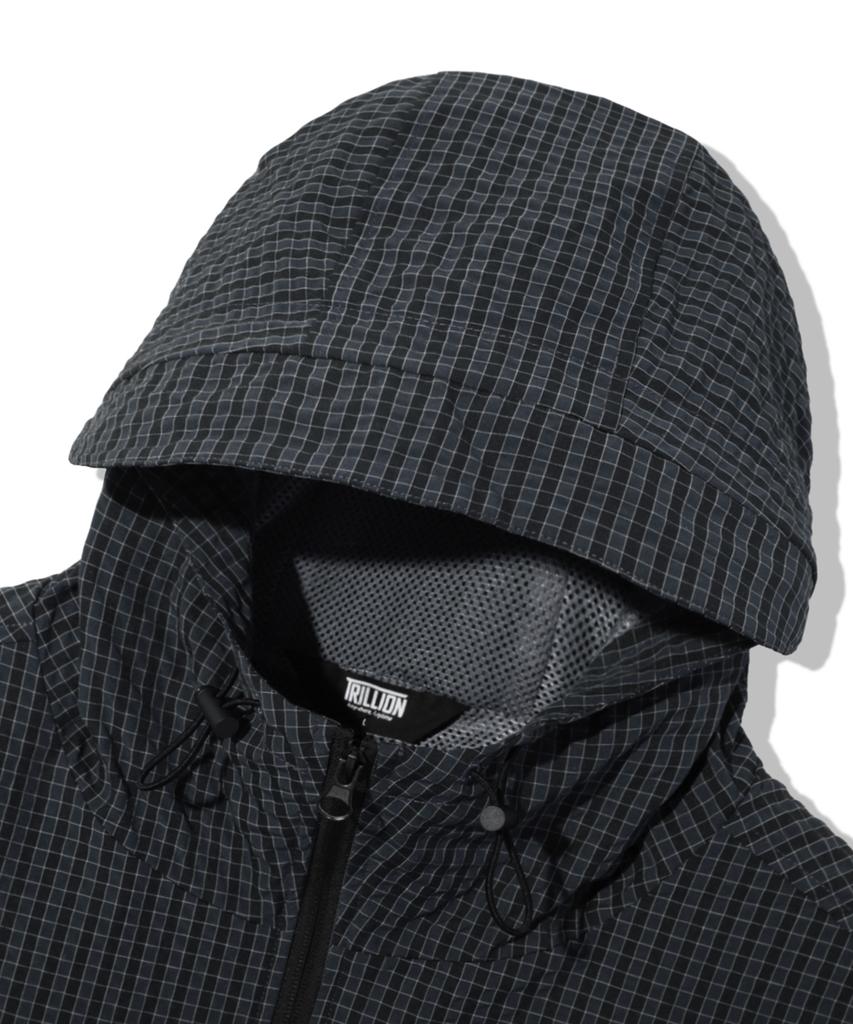 Trillion Check Pattern Hooded Zip-Up Windbreaker_Navy Black