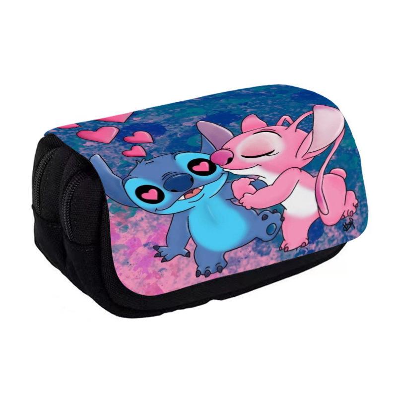 Stitch Cartoon Double Large Capacity Flip Pencil Case Children'S Stationery Box