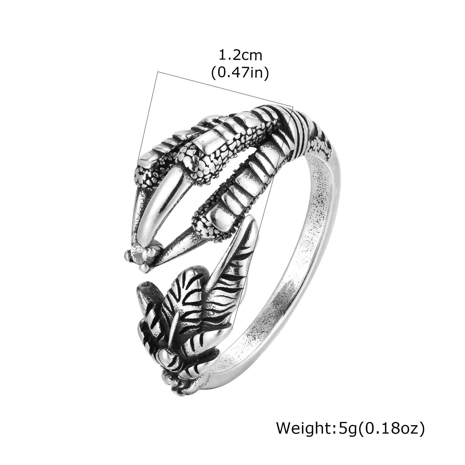 

Vnox Vintage Eagle Claw Adjustable Ring for Men, Punk Style Sliver Color Opening Ring, Cool Hip Hop Party Gift, 12mm Wide