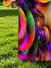 [Printed Design – Not Textured] High-Saturation Rainbow Fractal Spiral Swirl Psychedelic Print Men's Polo Shirt, Smooth for Music Festivals,