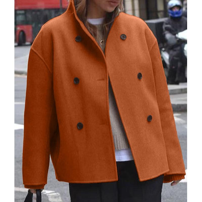 Dámský dvouřadý vlněný kabát jednobarevný ležérní elegantní britský styl všestranný top pro ženy