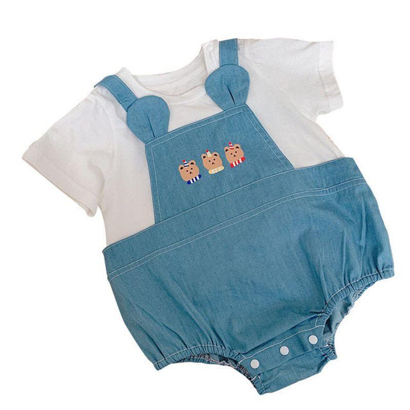 

Ins Summer Baby Romper for Boys and Girls, Infant Summer Outfit, One-Piece Crawling Suit, 100-Day Outfit, Full-Month Outfit, Two-Piece Denim Clothing Blue(Fit Is Slim, We Recommend Sizing up) 73