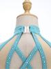 Girls Latin Dance Crop Top Halter Sleeveless Crisscross Back Mesh Patchwork Sparkling Rhinestones Vest
