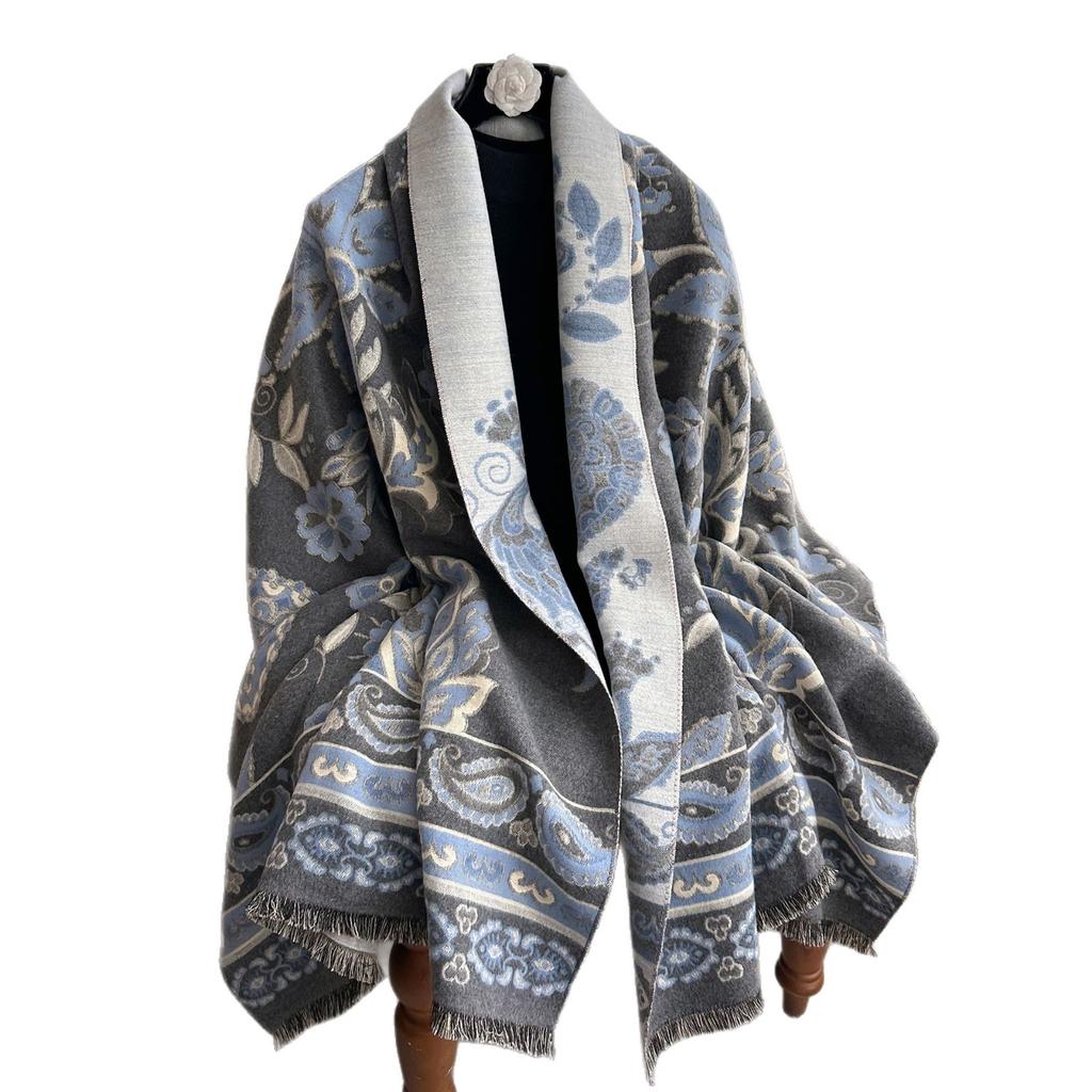 400G Thickened Version Of Retro Ethnic Style Cashew Flower Scarf Women'S Winter High-End Warm Scarf Imitation Cashmere Shawl