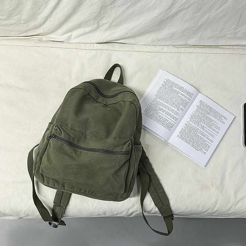 Schoolbag Washed canvas schoolbag Female junior high school student travel bag Lightweight simple backpack Male high school student backpack