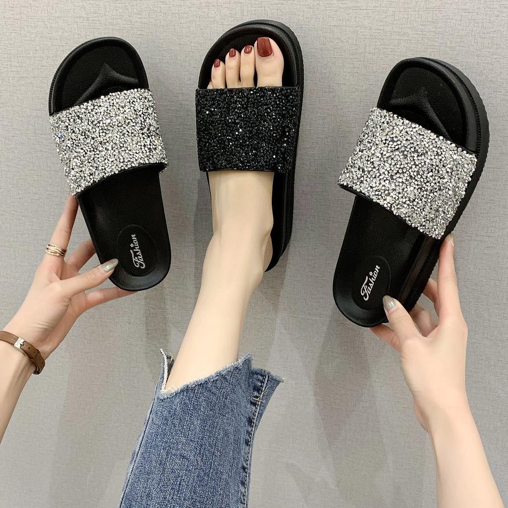 Cross-mirror cool slippers for women 2025 summer new Korean version of student ground-resistant grinding lightweight thick-soled muffin shoe