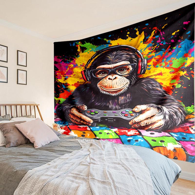 Tapisserie d'Aventure de Joueur Singe, Tapisserie au Design Unique, Décoration Murale pour Chambre à Coucher, Salon, Salle de Jeux, Cadeaux de Fête Chaleureux pour Fans