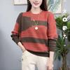 Women's Spring and Autumn Contrast Color Fashion All-match Sweater Sweater Casual Round Neck Long-sleeved Sweater