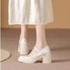 Genuine leather~ Mary Jane thick heel single shoes women's pearl French retro high heels one word with shallow mouth fairy shoes college
