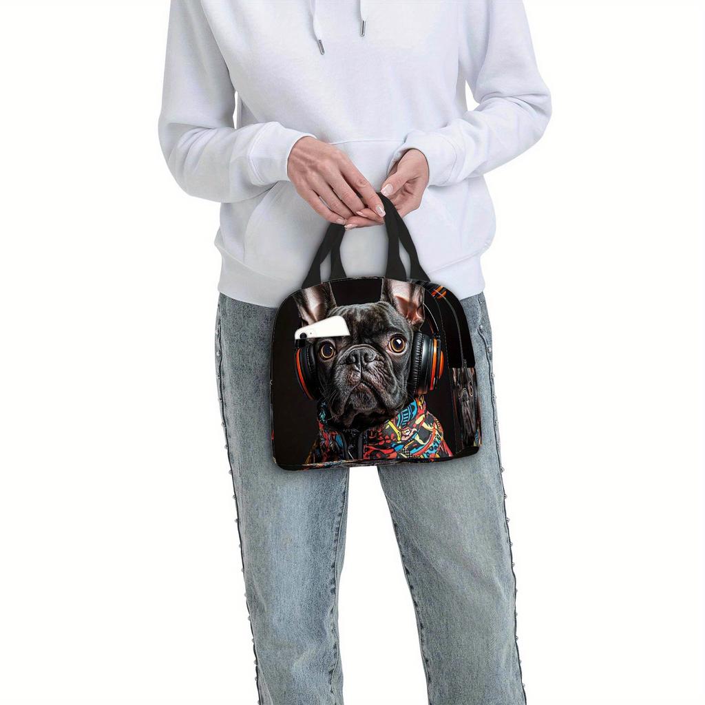 1pc, Dog Wearing Headphones and Colorful Jacket Printed Thermal Bag, Insulation Bag, Insulated Bag, No Food Contact, Suitable fo