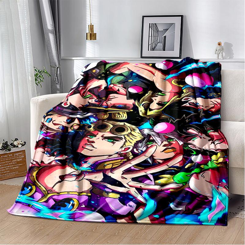 3D Jojo's Bizarre Adventure Cartoon Anime Blanket,Soft Throw Blanket for Home Bedroom Bed Sofa Travel Picnic Office Cover Kids