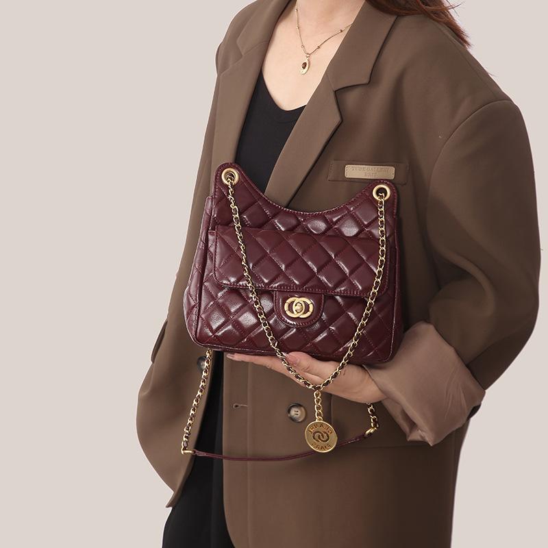 Torebka z najwyższej jakości skóry bydlęcej dla kobiet, mała, pachnąca wiatrem, diamentowa, kratkowana, łańcuszkowa torba na ramię