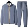Men's Fall/Winter Fleece-Lined, Thickened Fleece and Lambswool Set: Stand-Up Collar Jacket + Casual Pants Warm Two-Piece Set