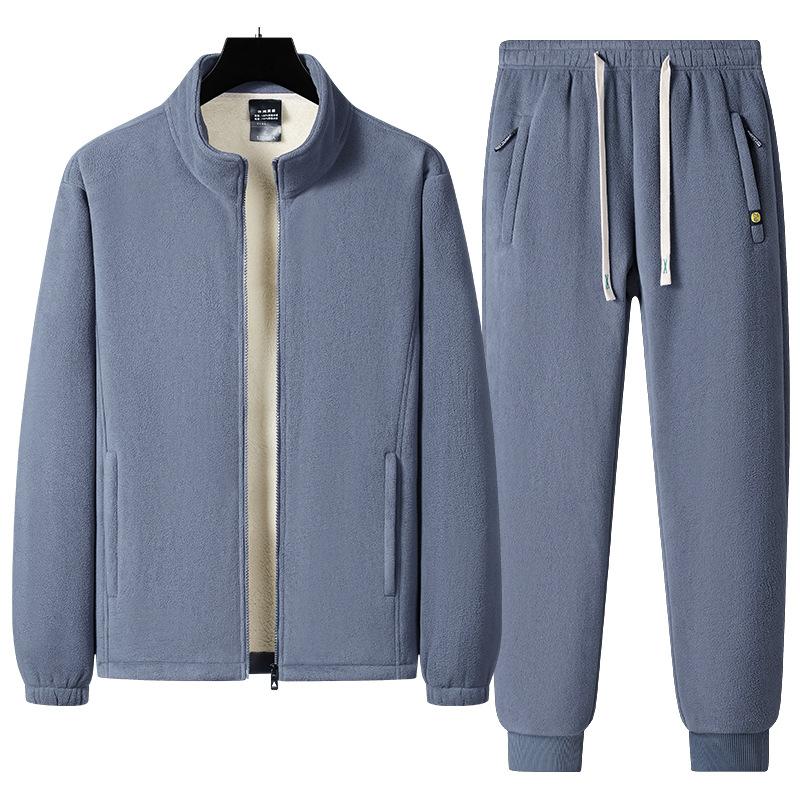 

Плюс Бархатный Утолщенный Полар Флис Куртка Куртка+Брюки/жилет+Брюки Для Среднего и Пожилого Возраста Двойка Арктический Флис Мужская Стойка XXL серый