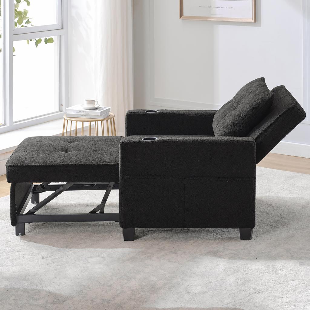 3-in-1 Extendable Single Sleeper Sofa – With Cup Holders and USB Port, Sofa Lounge Chair, Sleeper Chair, Armchair, Perfect for Small Rooms