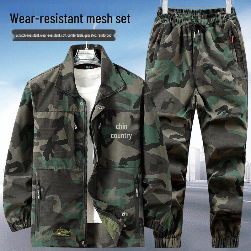 Men's and Women's Camouflage Workwear Set: Reinforced, Wear-Resistant, Breathable, Thickened; Ideal for Spring and Autumn Outdoor Labor Protection.