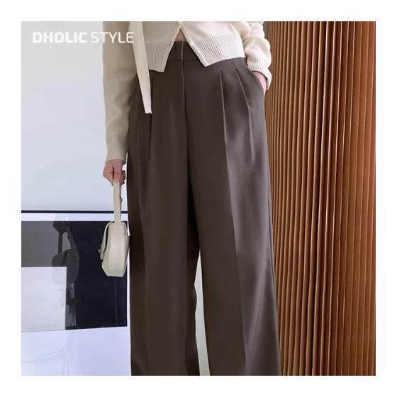ladies korean fashion dholic autumn fall autumn aki fw spring spring haru ss 3TYPE two tuck back elastic wide slacks/p682446 pants slacks long length