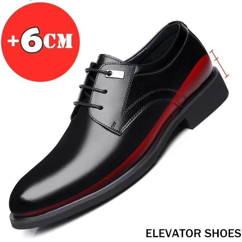 Fashion Men Flat / 6CM Heightening Elevator Shoes Hollow Breathable Business Formal Leather Shoes Man British Dress Casual Wedding Shoes
