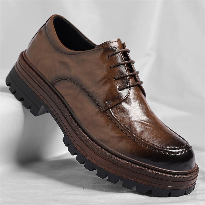 Business Formal Wear Low-top Platform Shoes Men Solid Color British Casual Leather Shoes Male Spring Autumn New Derby Shoe Man