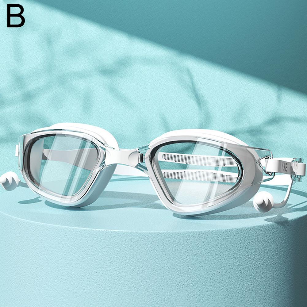 Adjustable Swimming Goggles Adults Big Frame With Earplugs Swim Glasses Men Women Professional HD Anti-fog Silicone Goggles