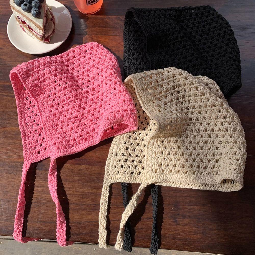 Lace-up Triangular Towel Hollow Beanie Hat Fashion Crochet Hat