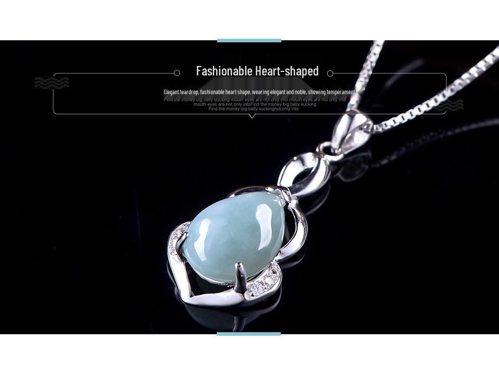 Yu Ding Sheng S925 Sterling Silver Teardrop Pendant with Natural Myanmar Jadeite for Women