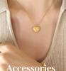Trendy European & American Couples Peach Heart Necklace & Bracelet Set, Titanium Steel, 18K Gold Plated, Round Bead Chain.