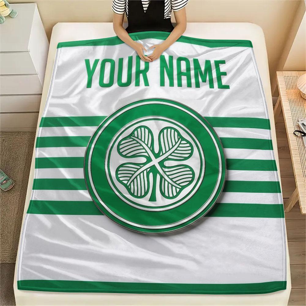 Custom Name,Celtic Football Club Printed Flannel Blanket, soft throw for bedroom sofa, washable, Christmas present, great gift.