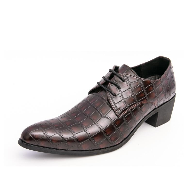 Men's Embossed Pointed Toe Leather Shoes - Height Increasing, Lace-up, Casual & Formal, Spring/Autumn.