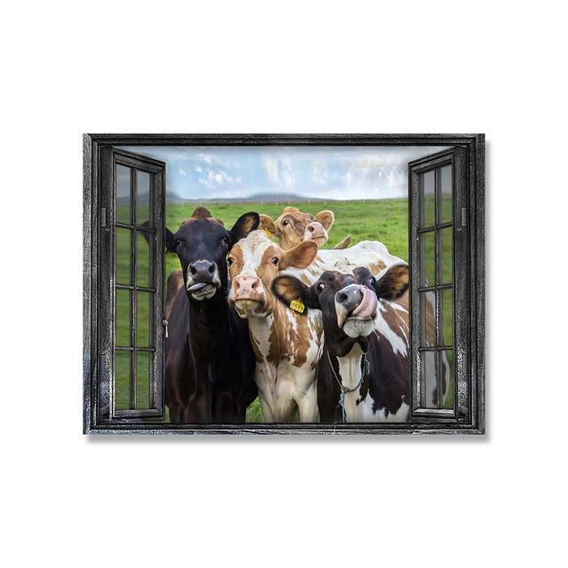 

Горизонтальный постер с коровами у окна, винтажный фермерский дом, настенные художественные фотографии с изображением коровы для гостиной, детской спальни, домашнего декора, холст куадрос 21x30cm No Frame