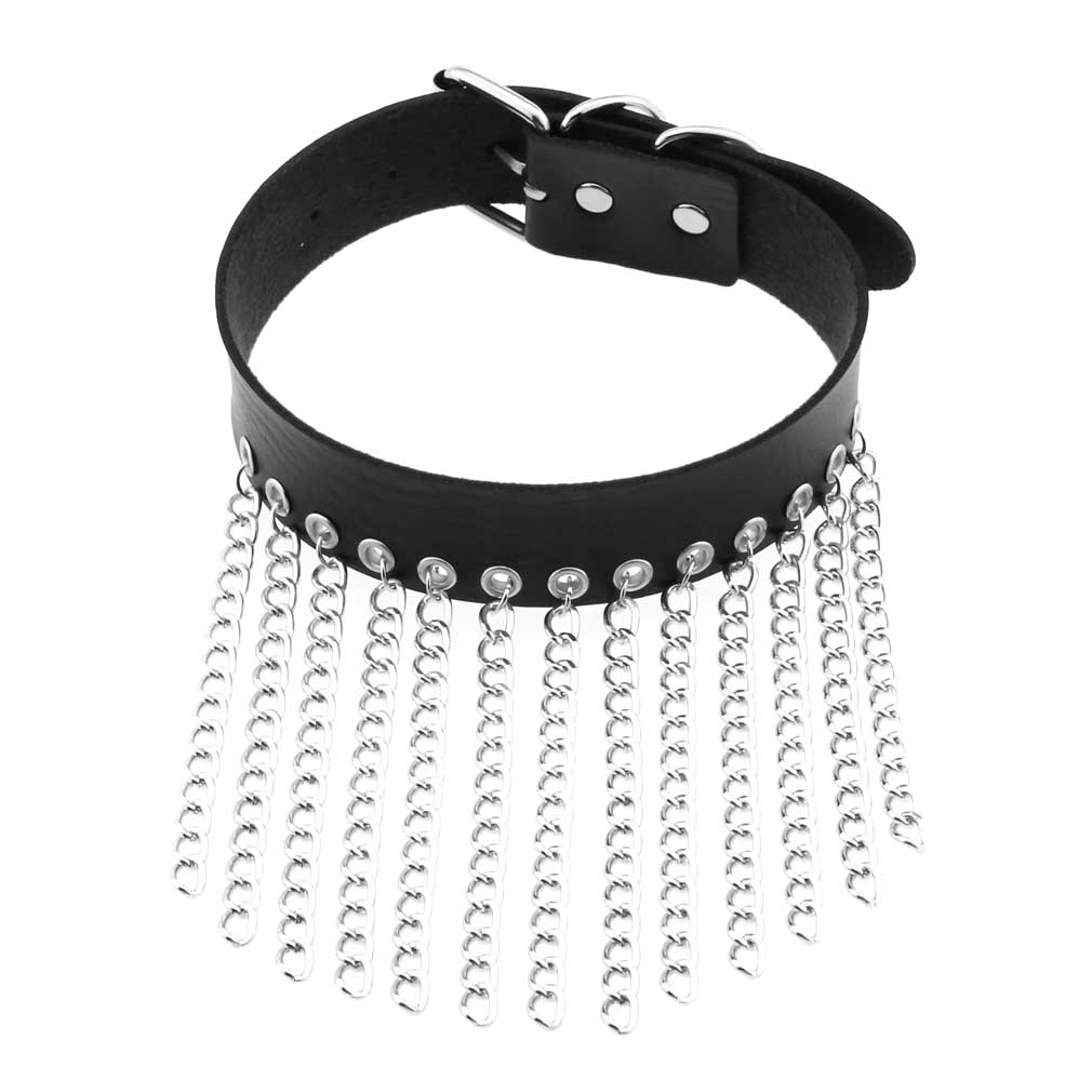 Hip Hop Non Mainstream Punk Leather Men Women Collar Personality Metal Tassel Necklace Clavicle Chain