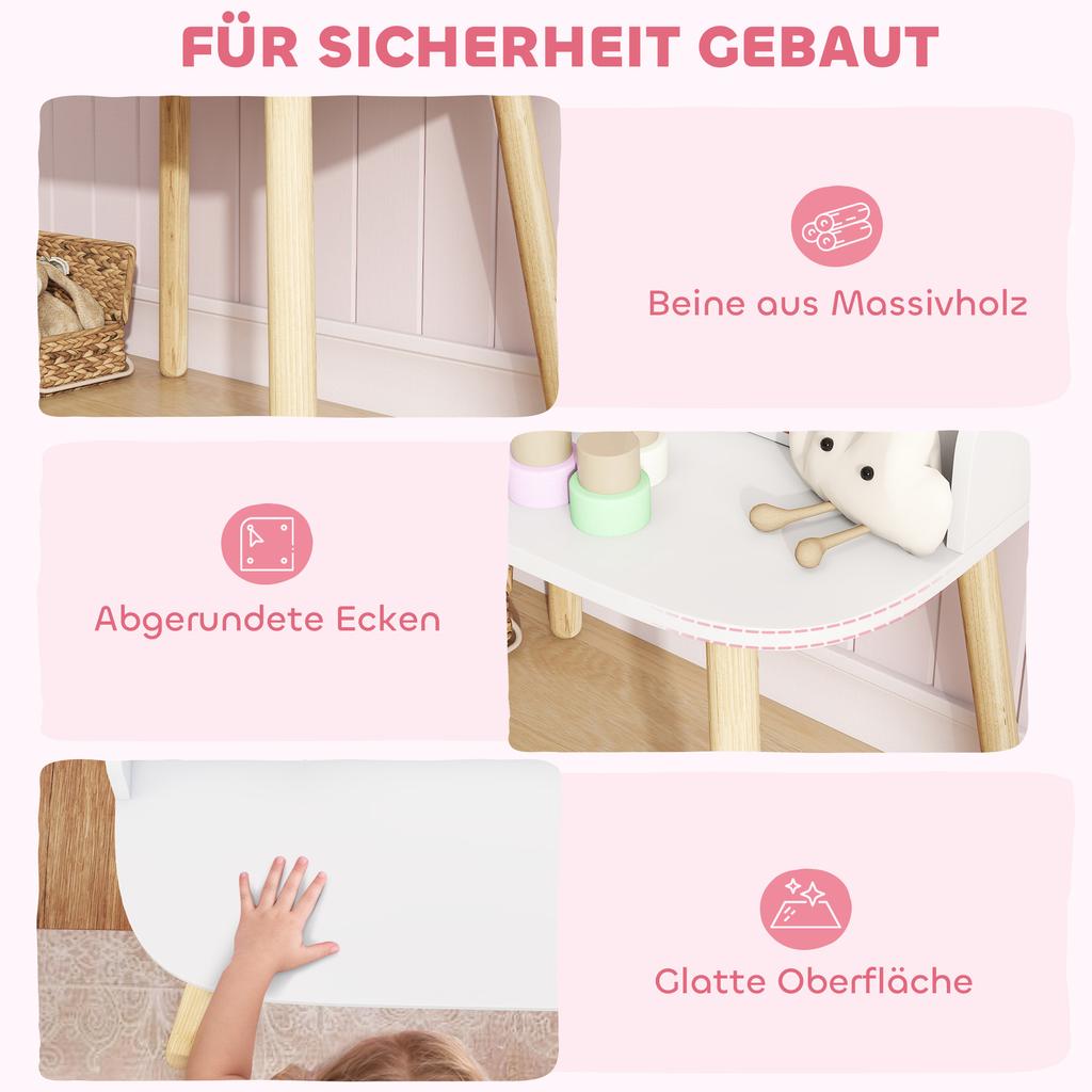 Kids Vanity Table Set Dressing Table with Stool Mirror Drawers Clothes Rails for 3-8 Years 56 X 38 X 87.8 Cm White